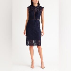 Bardot Navy Blue Lace Sheath Dress Size 12